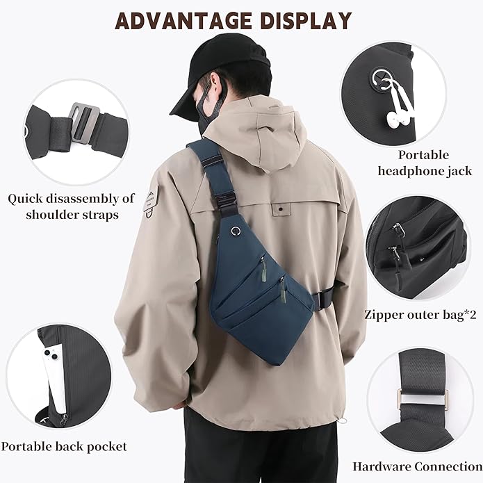 Crossbody Travel Bags for Women, Anti Theft Proof Safe Slim Sling Travel Purses, Personal Flex Shoulder Bag for Men Women