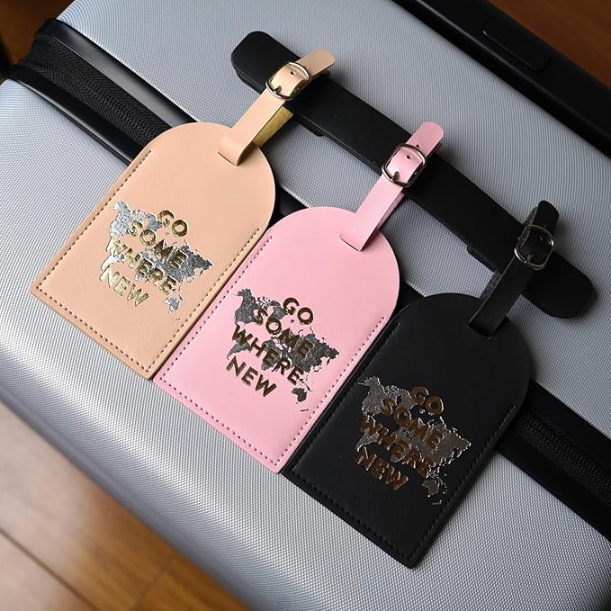 Luggage Tags for Suitcases, PU Leather Luggage Flip Privacy Cover Protection Tags Luggage Tags, for Travel Essentials, Stylish Baggage Labels for Handbags(3 Pack,Map