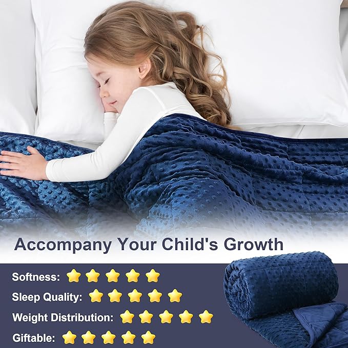 Alomidds Weighted Blanket, Luxury Velvet Weighted Blankets for Adults and Kids,Warm and Breathable Soft and Comfort Minky, Cute Heavy Blanket with Premium Glass Beads (36"x48" 5LBS, Navy)