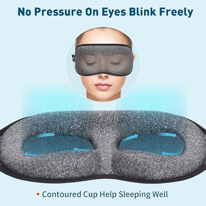 ZGGCD Sleep Mask, 100% Blackout Sleeping Mask for Side Sleeper, 3D Contoured Eye Mask for Women Men, Night Blindfold with Adjustable Strap, Soft Comfortable Eye Cover with Travel Pouch and Earplugs