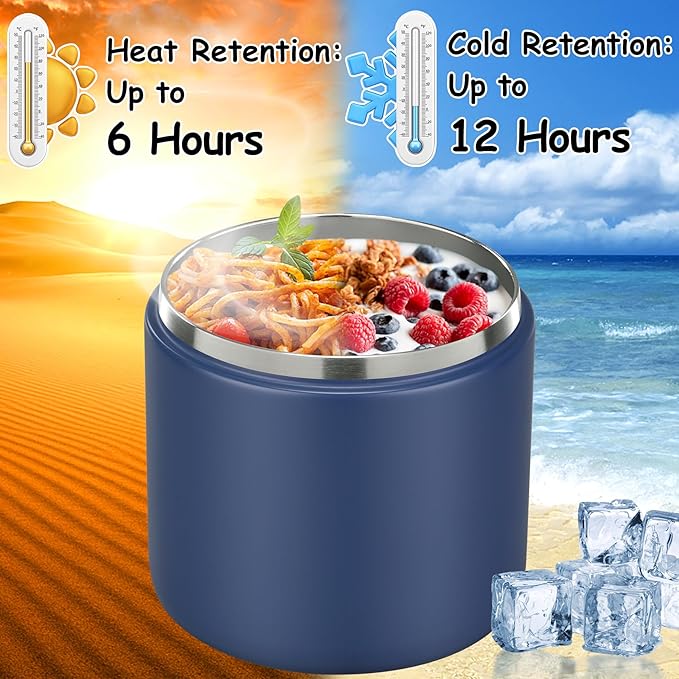 19oz Insulated Vacuum Food Jar with Buckle Lid Wide Mouth Soup Thermo for Hot Food Kids Leakproof Stainless Steel Lunch Container- Blue