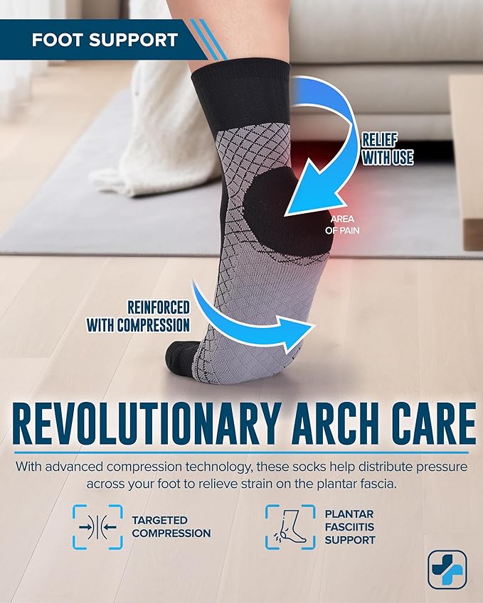 Doctor's Select Plantar Fasciitis Socks - 2 Pairs | Compression Crew Socks for Plantar Fasciitis Relief | Arch Support Socks