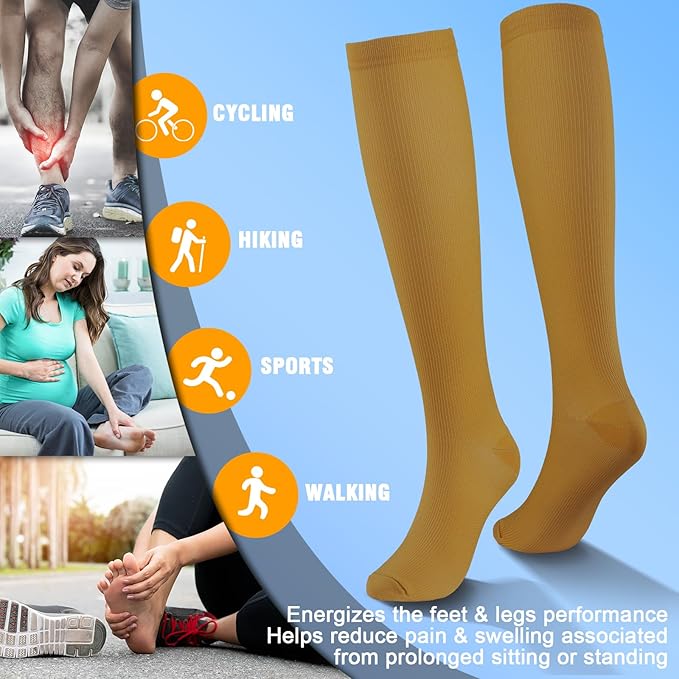 bropite Flora Compression Socks for Women & Men-Knee high 6 Pairs 20-30mmhg Support Running Nurse Travel