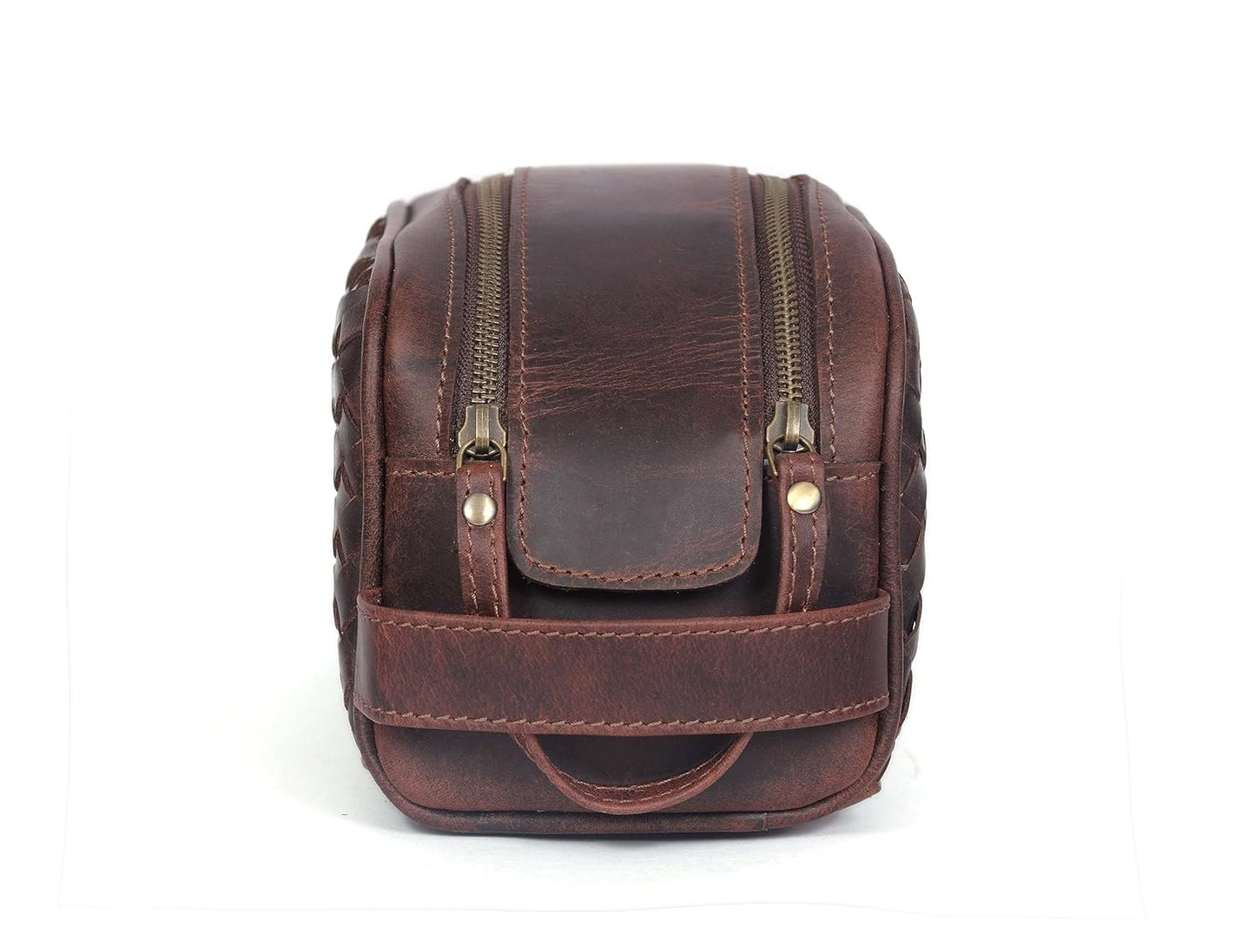 10" Premium Leather Toiletry Travel Pouch With Waterproof Lining | King-Size Handcrafted Vintage Dopp - Kit ~ Gift for Father's Day By Aaron Leather Goods (Wheat Brown)