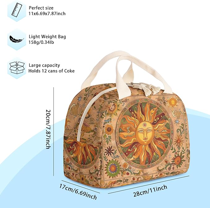 Insulated Lunch Box for Women and Men,Corduroy Lunch Bags for Work,Leakproof Adults Cooler Tote Bag for Offices,Picnic,Travel,Outdoor (Sun)