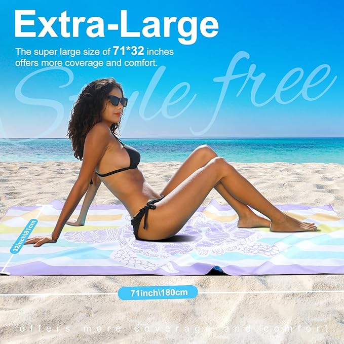 4 Packs Lightweight Thin Microfiber Beach Towel Oversized Quick Dry Compact Sandproof Clearance Towels Sand Free Camping Pool Easy Pack Essentials Women Bohemian Black Purple Turtle Purple Green