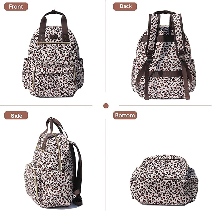 Diaper Bag Backpack, Large Capacity Multifunction Baby Essentials Fashion Travel Pack Linen Canvas office Laptop Bag (Canvas leopard print)