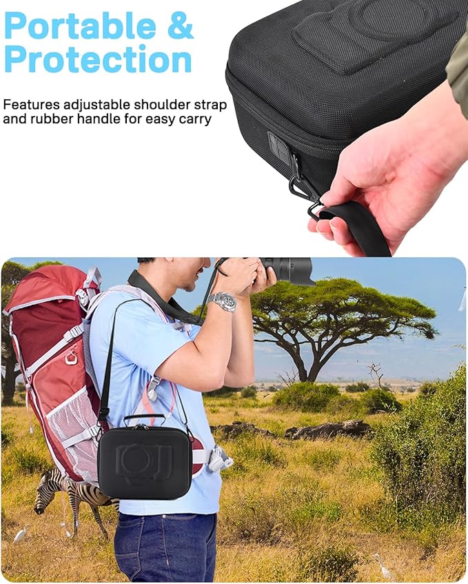 RAIACE Hard Case Compatible with Sony Alpha 7 II III IV/7R V Camera, for Nikon, for Canon, for Pentax and More. Mesh Pocket for Charger, Cables, Cards and Accessories. (case only) - Black