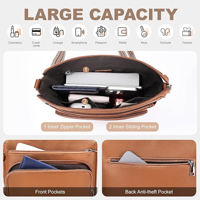 Anti-Theft Crossbody Purse for Women, Crossbody Shoulder Bag with Built-in Wallet & RFID Blocking for Travel Workout