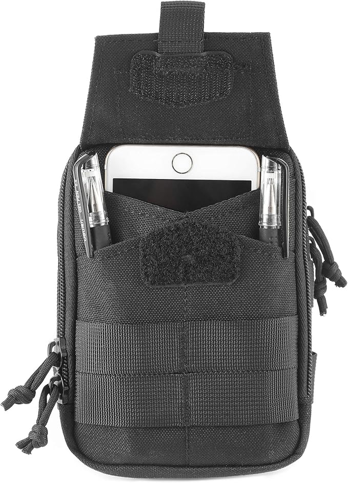 Tactical Phone Holster Pen Holder Molle EDC Belt Organizer Vest Attachment Pocket Tool Kit Gadget Waist Utility Pouch Dog Treat Bag with D-Ring Locking Hook Buckles Carabiner Key Clip