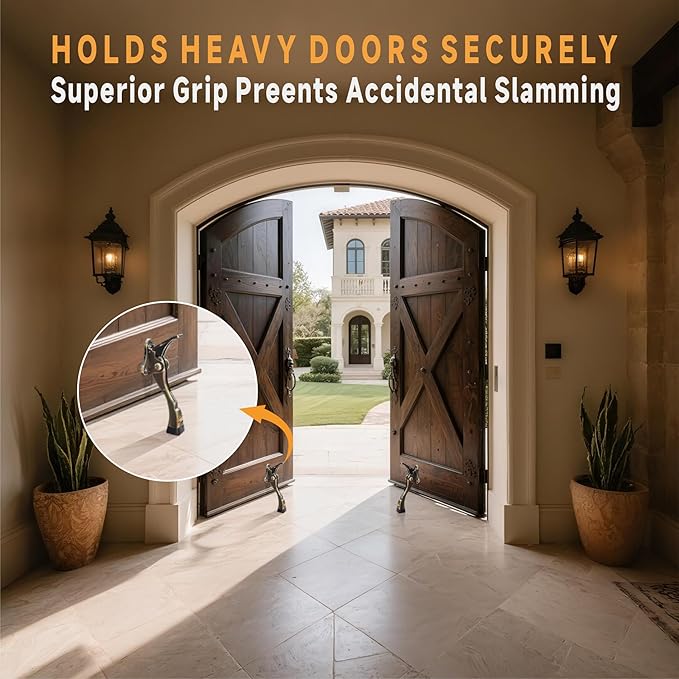 Kickdown Door Stopper, 2 Packs Door Holder to Keep Door Open, 4 Inch One Touch Semi-Automatic Satin Nickel Doors Stoppers, Adjustable Height and Rubber Tip, Heavy Duty Door Stop, Door Holder(Bronze)
