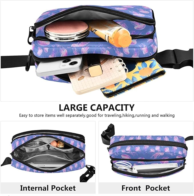 Pink Jellyfish Fanny Pack for Women Men Water Resistant Fashion Waist Packs with Adjustable Strap Belt Bag for Travel Workout Jogging Hiking 21219025