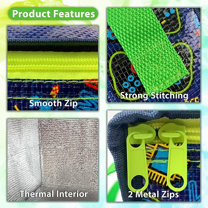 Fashion Stationery Insulated Lunch Bag Kids Lunch Box Folding Reusable Lunchbags for Girls or Boys Lunch Box for School, Beach or Travel Small Cooler or Picnic Coolers