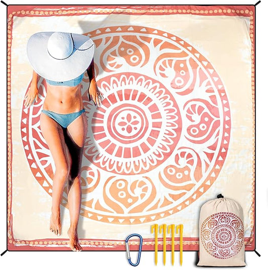 Beach Blanket Waterproof Sandproof Extra Large Beach Mat 79" X 83"/120"x108"for 1-8 Adults Quick Drying Durable Outdoor Picnic Mat for Beach Travel Camping Hiking