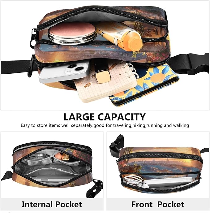 Paris Balcony View Eiffel Tower Fanny Pack for Women Men Water Resistant Fashion Waist Packs with Adjustable Strap Belt Bag for Travel Workout Jogging Hiking 21220605