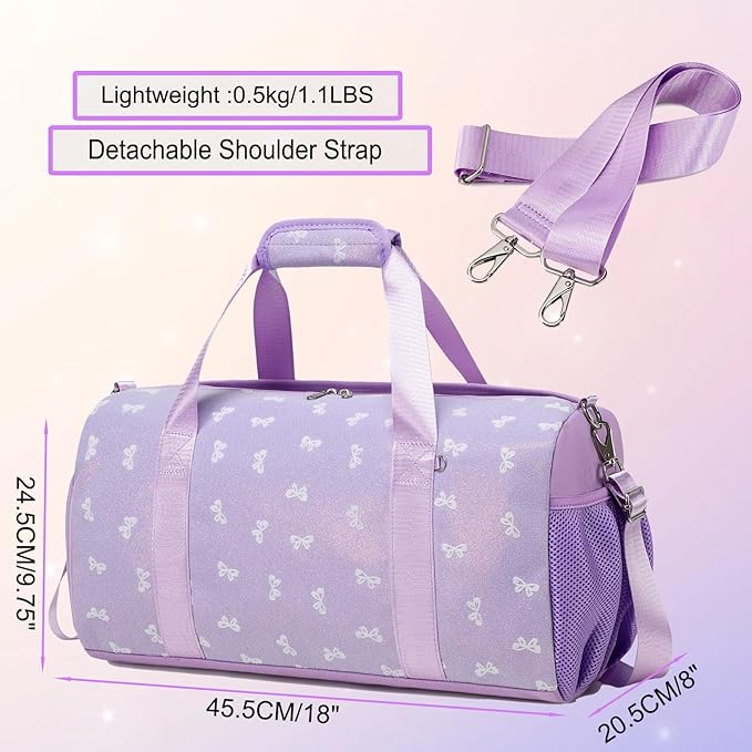 Dance Dag for Girl Travel Bag Glitter Bow Sports Duffle Dag Gym Bag Ballet Bag with Shoes Compartment & Wet Separation Waterproof