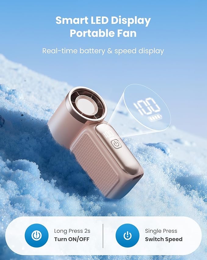 Gaiatop Portable Handheld Mini Fan, 6 Speeds 16900 RPM High Velocity Personal Fan with LED Display, USB Rechargeable, Mini Fan with Lanyard for Makeup, Travel, Outdoor Fan for Women Girl Gift, Pink