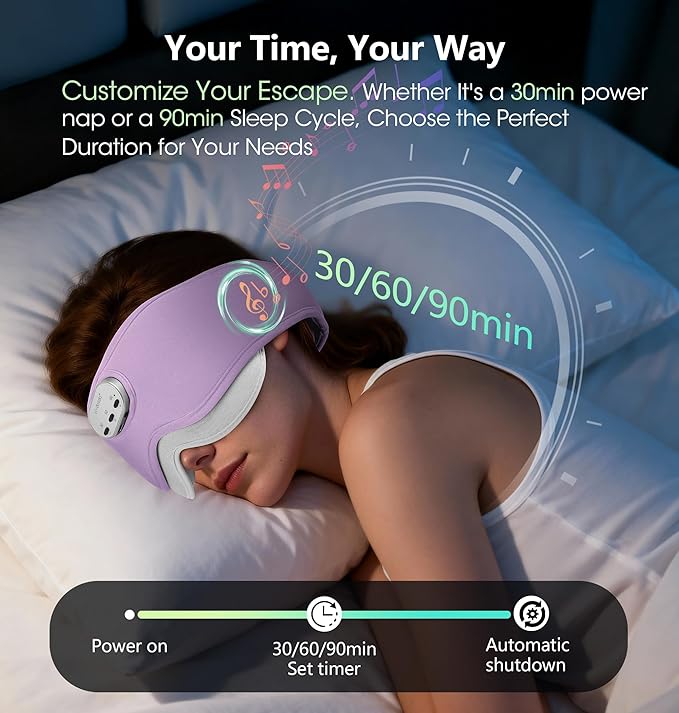 LC-dolida Voice Control Bluetooth Sleep Mask, Bamboo Cotton Bluetooth Sleep Headphones with 3D Zero-Pressure Cups and Timer Setting, Total Blackout Sleep Eye Mask for Side Sleepers, Purple
