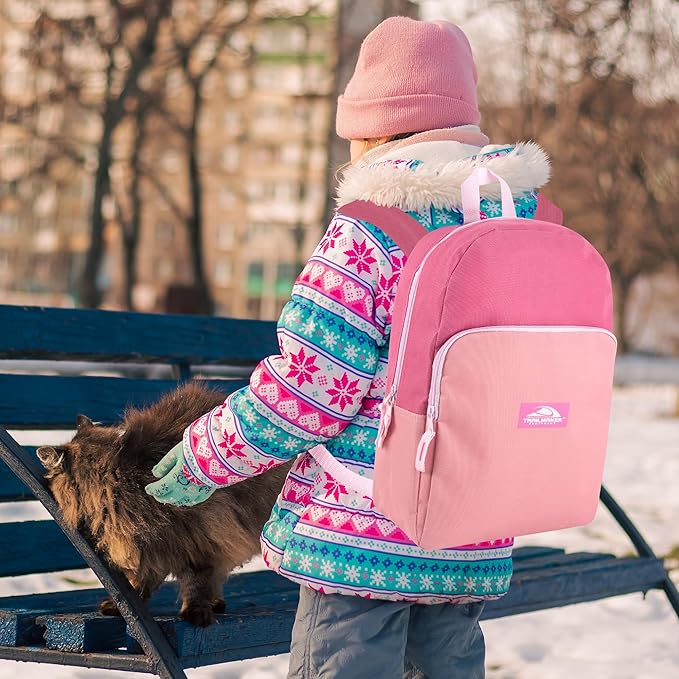 Color Block Backpacks for School Boys and Girls, 15 Inch Two Tone Colorful Small Travel Backpack for Kids (Pink)
