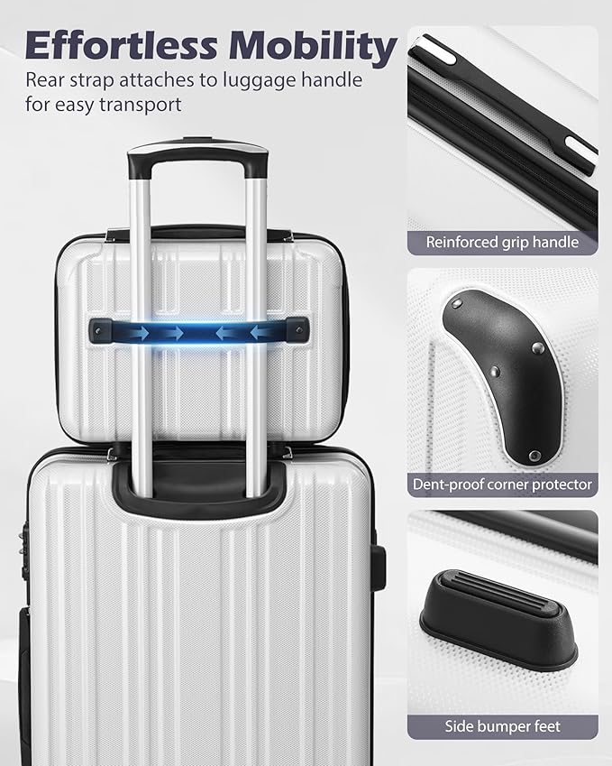 Coolife Luggage Sets, 5 Piece Durable Suitcase, Lightweight Carry on Luggage with PC+ABS Hardshell, Dual Spinner Wheels, TSA Lock and YKK Zipper (navy new, 5 piece set)