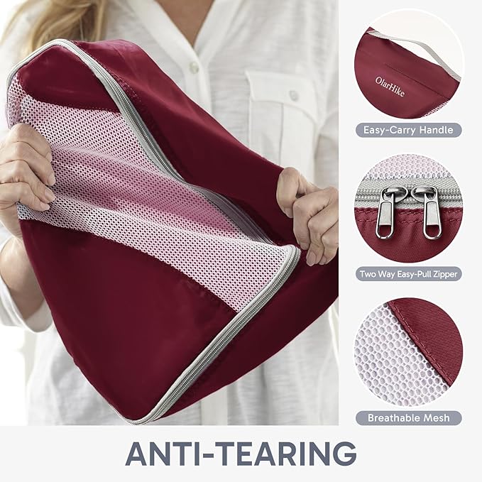 OlarHike Packing Cubes for Travel,10 Set,Burgundy