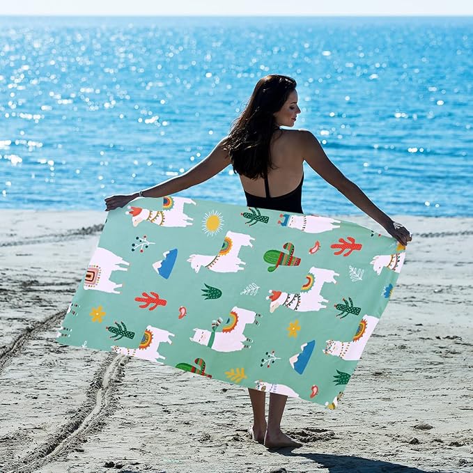 LIVILAN Llama Alpaca Cactus Beach Towel, Quick Dry, Sand-Free Microfiber, Soft and Durable, Ideal for Beach, Pool, Travel, 30x60 Oversized Towel, Vibrant Designs, for Outdoor Enthusiasts