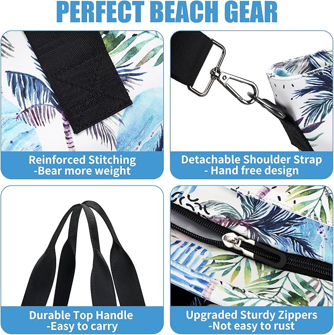 Beach Bags for Women, Large Waterproof Sandproof Swim Pool Bag with Dry Wet Seperated Pocket Utility Tote Bag