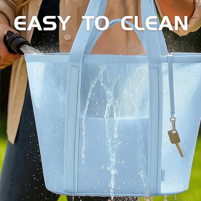 Mesh Beach Bag for Women with Towel Straps, Large Rinse-Through Beach Tote for Pool, Cruise & Vacation Essentials(Blue)