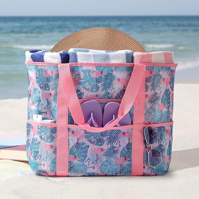 F-color Mesh Beach Bag Family - Large Tote Bag for Cruise Pool Toys Beach Vacation Essentials