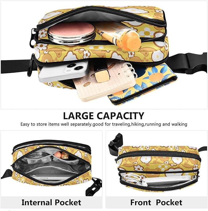 Kawaii Bear Clouds Flowers Fanny Pack for Women Men Water Resistant Fashion Waist Packs with Adjustable Strap Belt Bag for Travel Workout Jogging Hiking 21219067