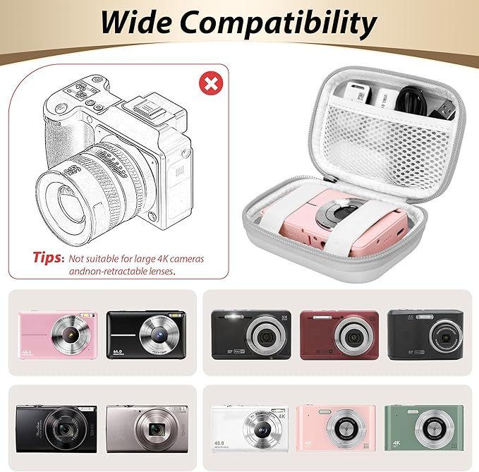 Digital Camera Case for CAMKORY, KODAK PIXPRO FZ45/FZ55, Canon IXUS 285 HS, Lecran, Small Travel Compact Camera Holder with Mesh Pocket for Accessories SD Card (Grey-PU)