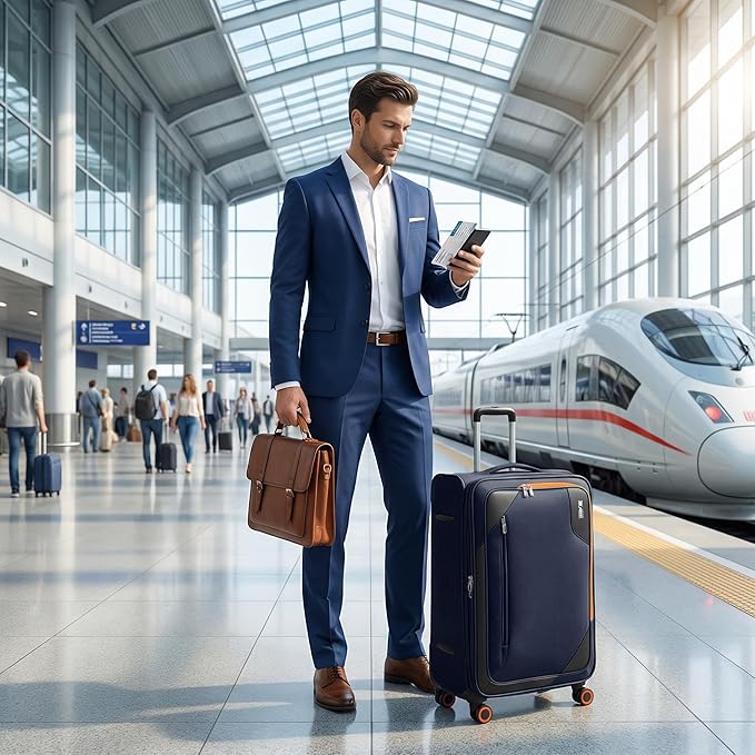 28 inch Luggage with Spinner Wheels,Large Softside Expandable 20% Checked Luggage w/TSA LOCK,Lightweight Durable Rolling Luggage for Men/Women（Navy,28in）