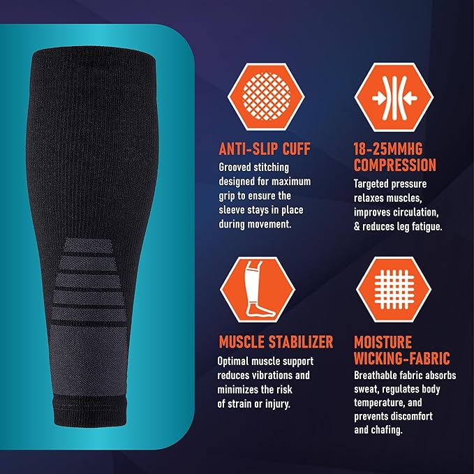 Calf Compression Sleeves for Men and Women - (1 Pair) Footless Compression Socks Support for Running, Cycling, Sports - Leg Sleeve Brace, Helps with Pain Relief