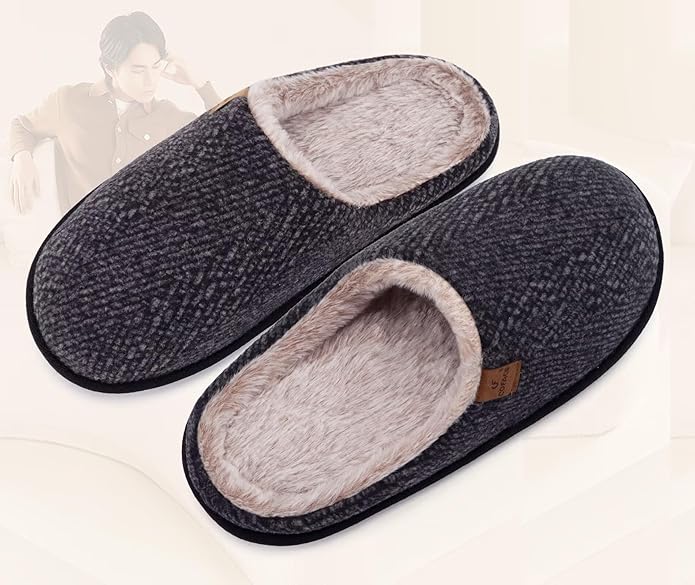 COFACE Mens Cozy Memory Foam Scuff Slippers Casual Slip On Warm House Shoes Indoor/Outdoor Sandal Slippers With Arch Support Rubber Sole Size 7-15