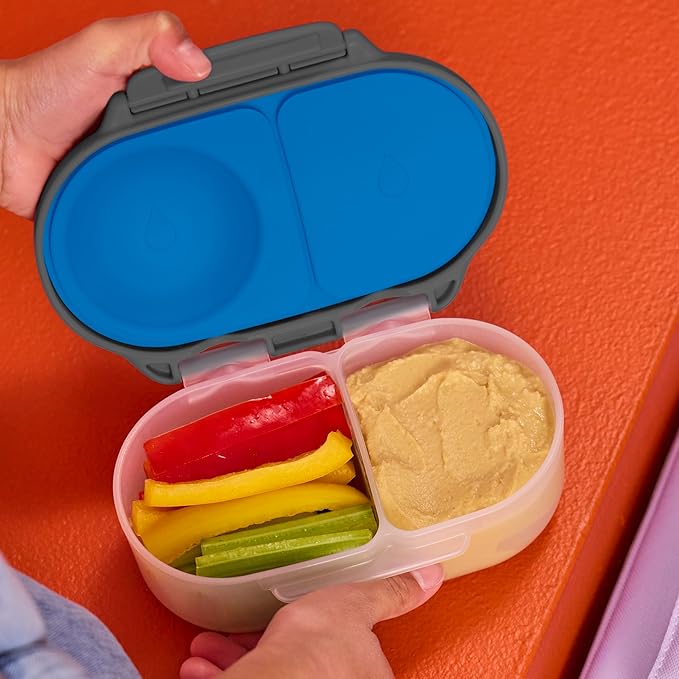 b.box Snack Box - Leakproof Mini Bento Box for Kids & Toddlers, 2 Compartment Snack Containers for Kids, Lunch Containers, Dishwasher Safe, BPA Free, PFAS Free, Ages 4m+, 1 3/4 Cup - Blue Slate