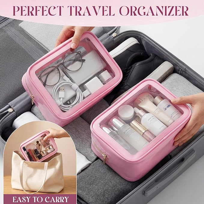 Hsei 6 Pcs Clear Makeup Bags with Color Edged TSA Approved Travel Toiletry Bags with Zipper Clear Cosmetic Bag Diaper Bag for Car Storage Organizer Wedding Essentials for Women Gift(Pink)