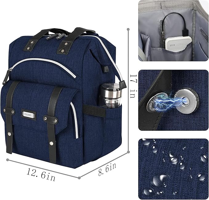 FALANKO Laptop Backpack 17.3 Inch Stylish Computer Backpack Doctor Teacher Work Bookbag Water Repellent College Shoulder Bag with USB Port RFID Anti-theft,Nurse Purse Travel Business Bag for Women
