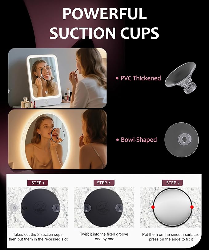 Magnifying Mirror 20X&30X&40X 3Packs with Tweezer and Suction Cups Set, 3.5 Inches Compact Travel Magnified Mirror-Black