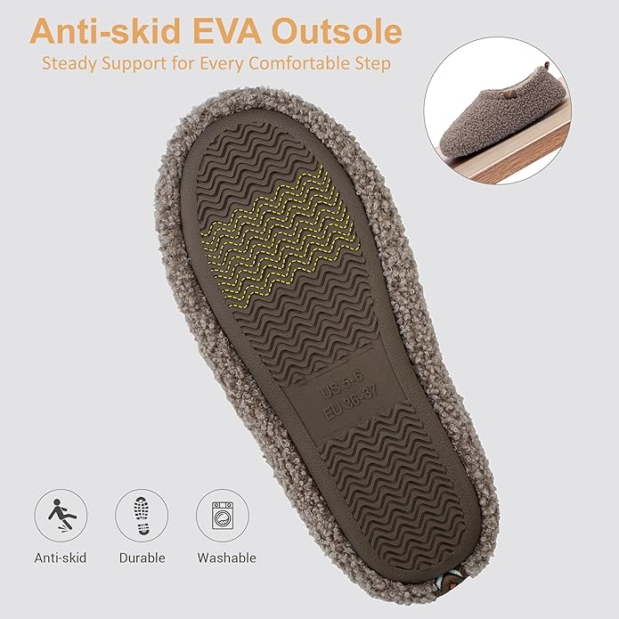 Women’s Fuzzy Memory Foam Slippers with Cozy Curly Fur and Warm Fleece Lining Closed Back Non-Slip House Shoes Lightweight Soft Comfy Indoor Bedroom Slippers