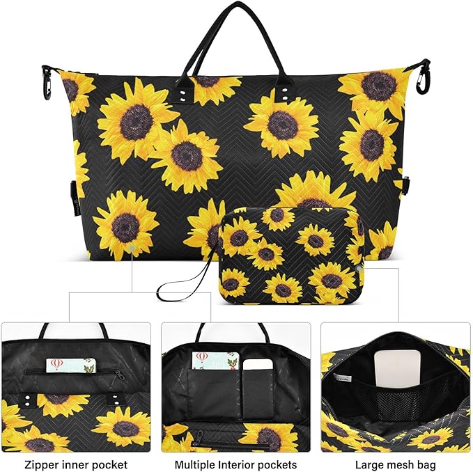 Sunflower Quilted Travel Bags Weekender Duffle Bags With Toiletry Bag Carry on Overnight Duffels Yoga Gym Bag for Airplanes Business Sports