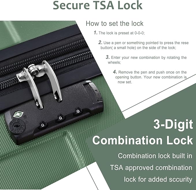 24 Inch Hardshell Luggage Lightweight Checked Luggage, Green Hardside ABS Suitcases with Double Wheels and TSA Lock, Medium Expandable 24-inch Carry on Luggages for Travel, Men, Women