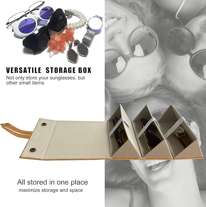 Longjet Sunglasses Organizer Travel Glasses Case 5 Slots Multiple Pairs Eyeglasses Storage Box Hanging Eyewear Holder