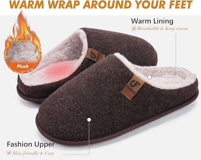 COFACE Mens Cozy Memory Foam Scuff Slippers Casual Slip On Warm House Shoes Indoor/Outdoor Sandal Slippers With Arch Support Rubber Sole Size 7-15
