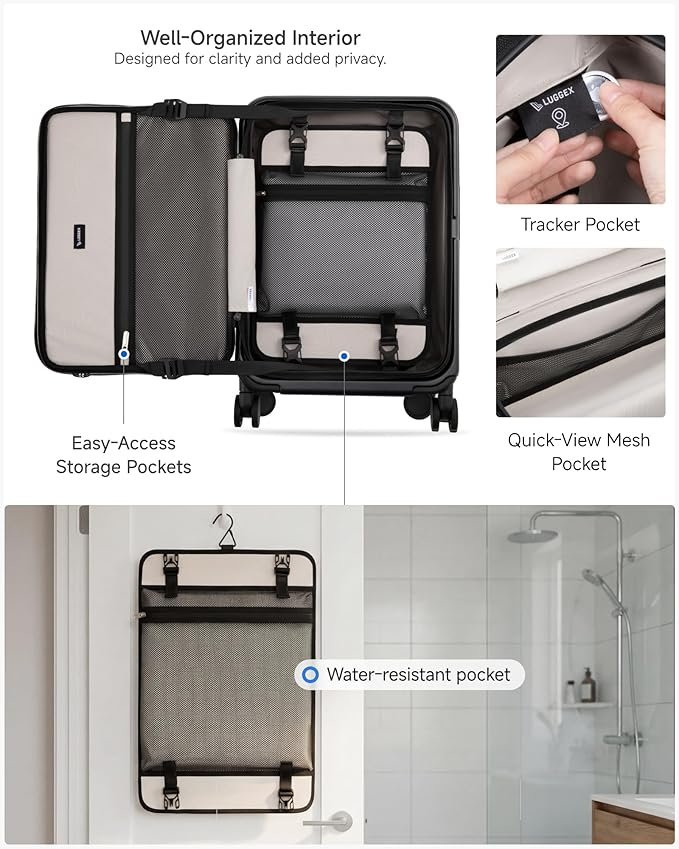 LUGGEX Carry On Luggage Top Opening & Front Opening, FLP Aluminum Frame Trunk Style Luggage with Front Laptop Pocket, Polycarbonate Hard Shell Suitcase (FX- Enhance, Blue, 21 Inch, 38L)