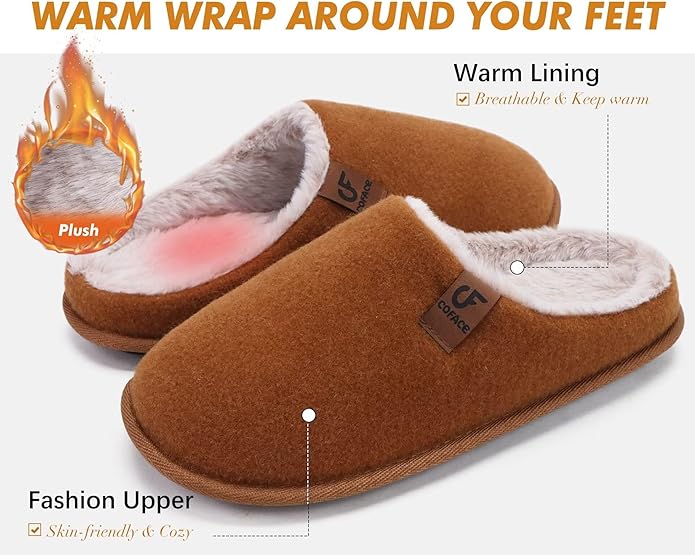 COFACE Mens Cozy Memory Foam Scuff Slippers Casual Slip On Warm House Shoes Indoor/Outdoor Sandal Slippers With Arch Support Rubber Sole Size 7-15