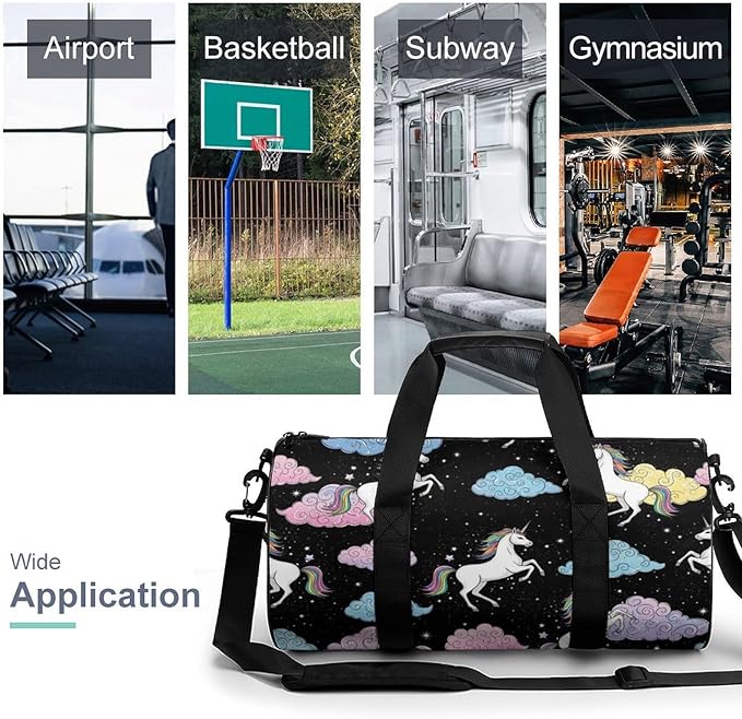Foldable Gym Travel Bag Basketball Football Weekender Bag Carry on Beach Yoga Overnight Luggage Bags (Cute Unicorns (26))