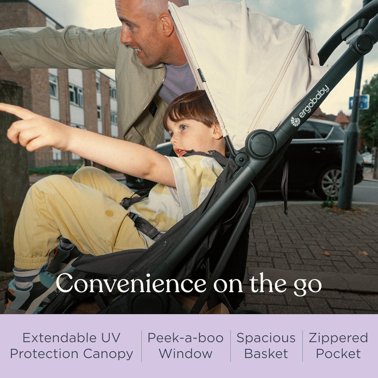 Ergobaby Metro 3 All in One Compact Baby Stroller, Lightweight Travel Stroller, Easy One-Hand Fold for Overhead Airplane Storage (Carries up to 50 lbs), Car Seat Compatible, Natural Beige