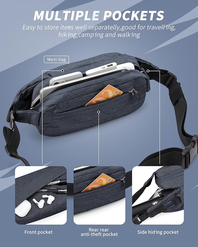 Fanny Pack for Mens Crossbody Bag, Sling Bag for Women Waist Packs Anti Theft Cross Body Belt Bags with Adjustable Strap for Running Sports Hiking Cycling Travel Walking - Blue