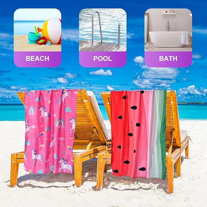 LIVILAN Watermelon Beach Towel, 30"x60", Oversized, Lightweight, Quick Dry, Sand Free, Perfect for Kids, Girls, Women, Watermelon Design, Ideal Swim, Bath, Pool Towel, Unique Watermelon Gifts