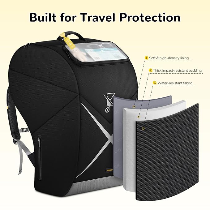 YOREPEK Travel Bag for Doona Car Seat Stroller, Padded Car Seat Travel Bag Backpack for Airplane with Clear Front Pocket, Foldable Car Seat Cover with Mini Pocket for AirTag, Luggage Tag
